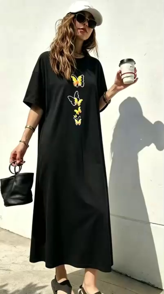 外贸款靓妹短袖长裙T