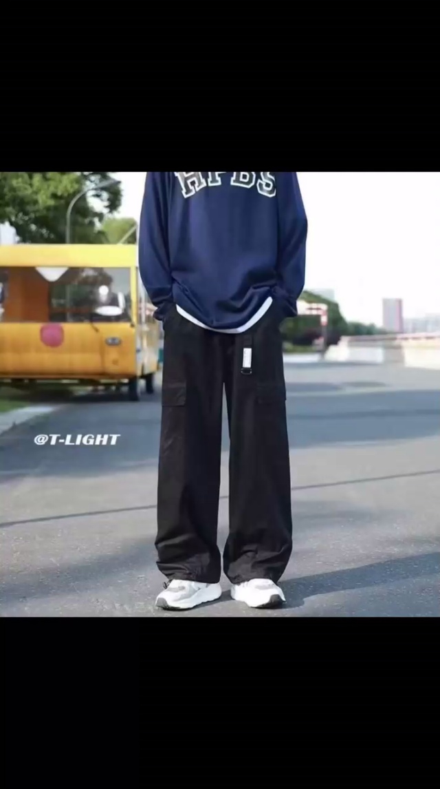 潮流春秋松紧腰工装裤