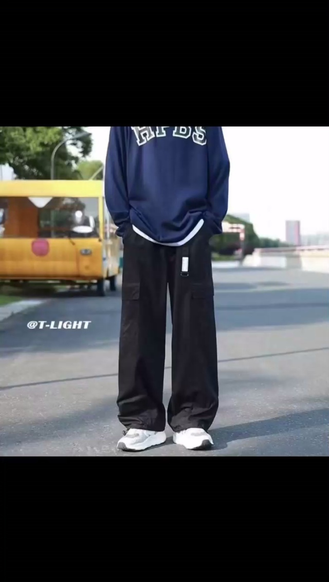 潮流春秋松紧腰工装裤